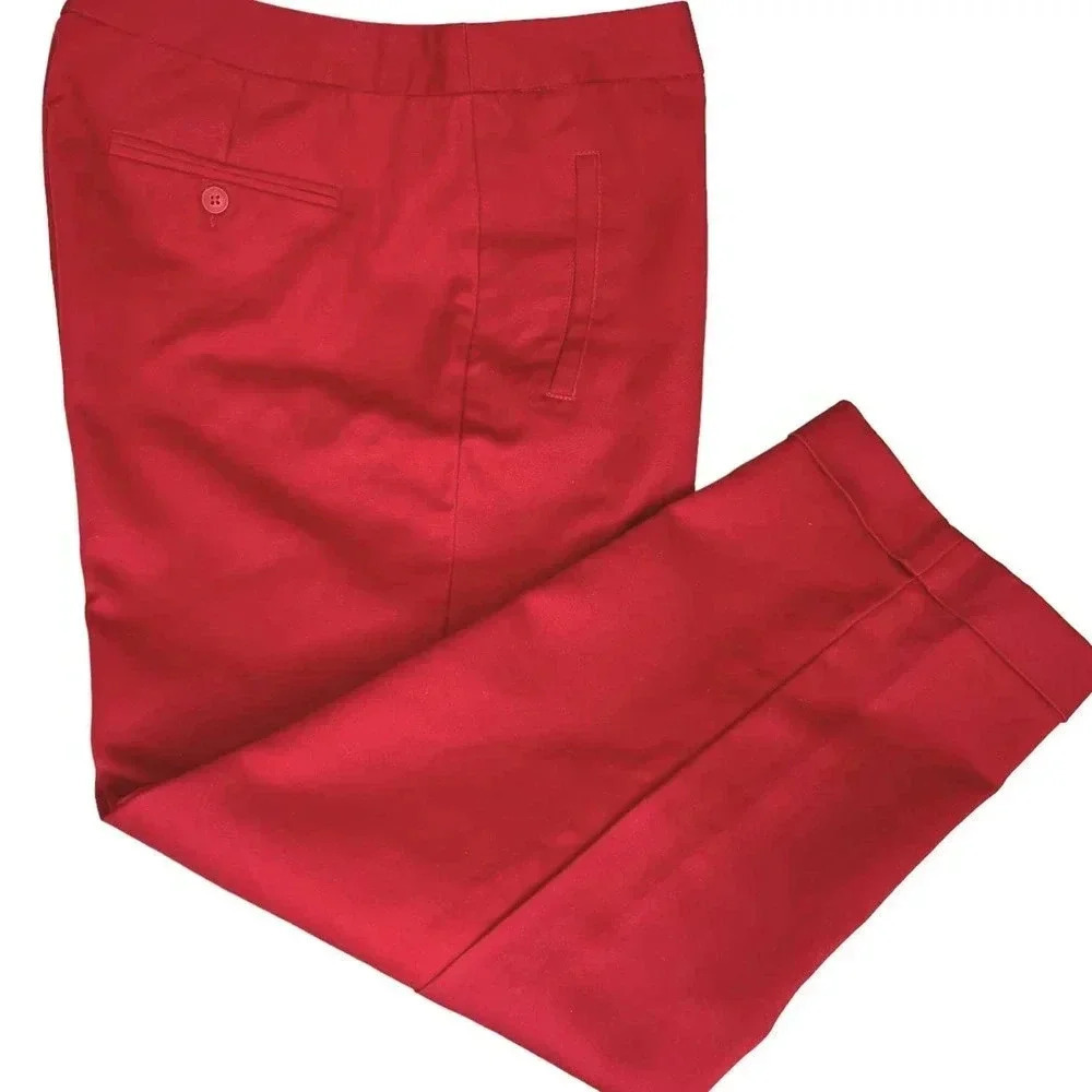 Chico's Red Cropped Chino Casual Pants Women Size L/14 Folded Cuff Straight Leg - Picture 3 of 16